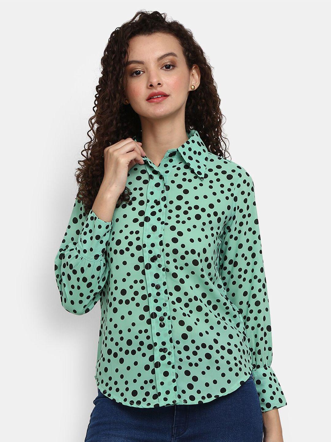 v-mart women green  polka dot printed casual cotton shirt