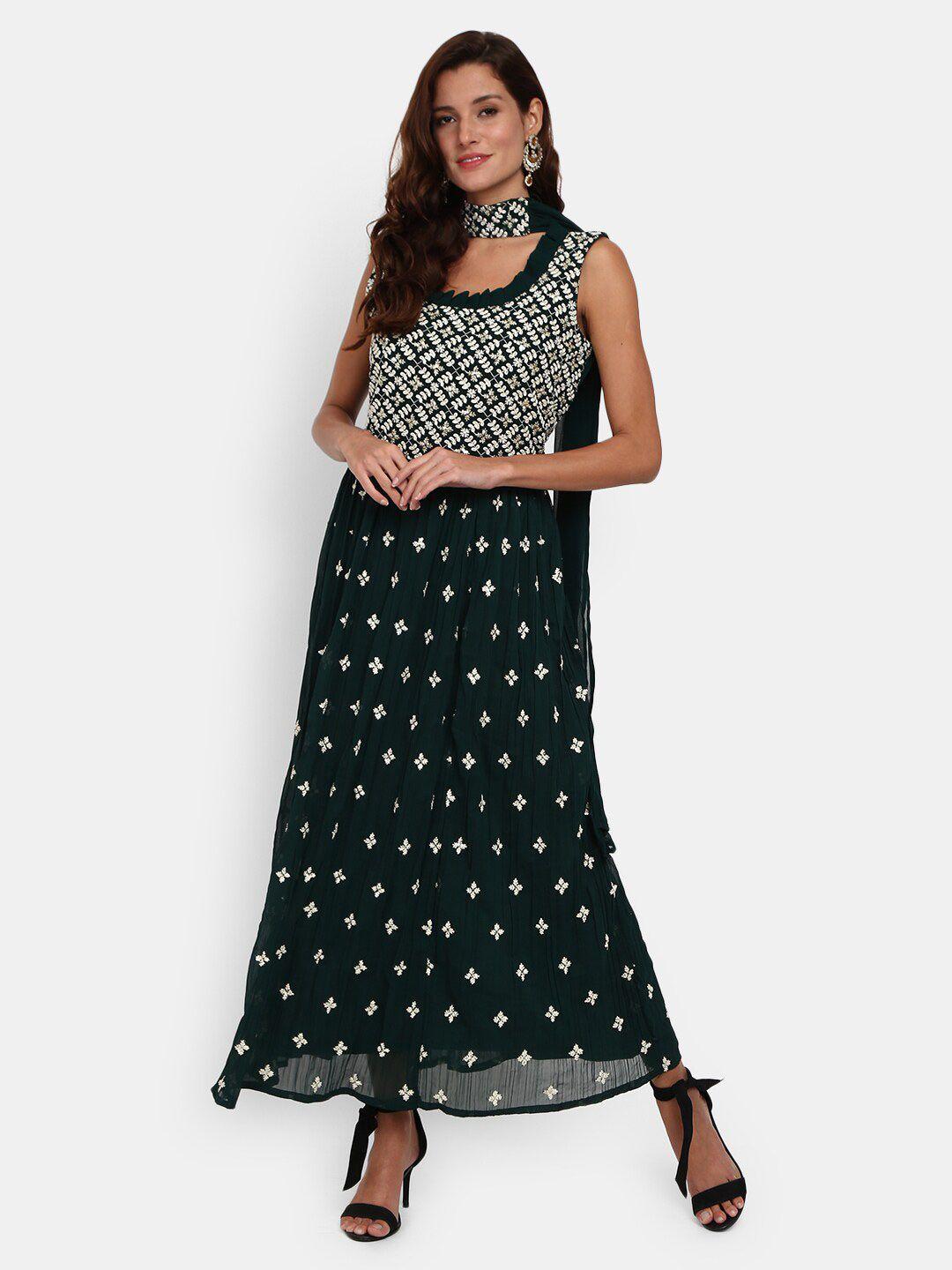 v-mart women green floral maxi dress