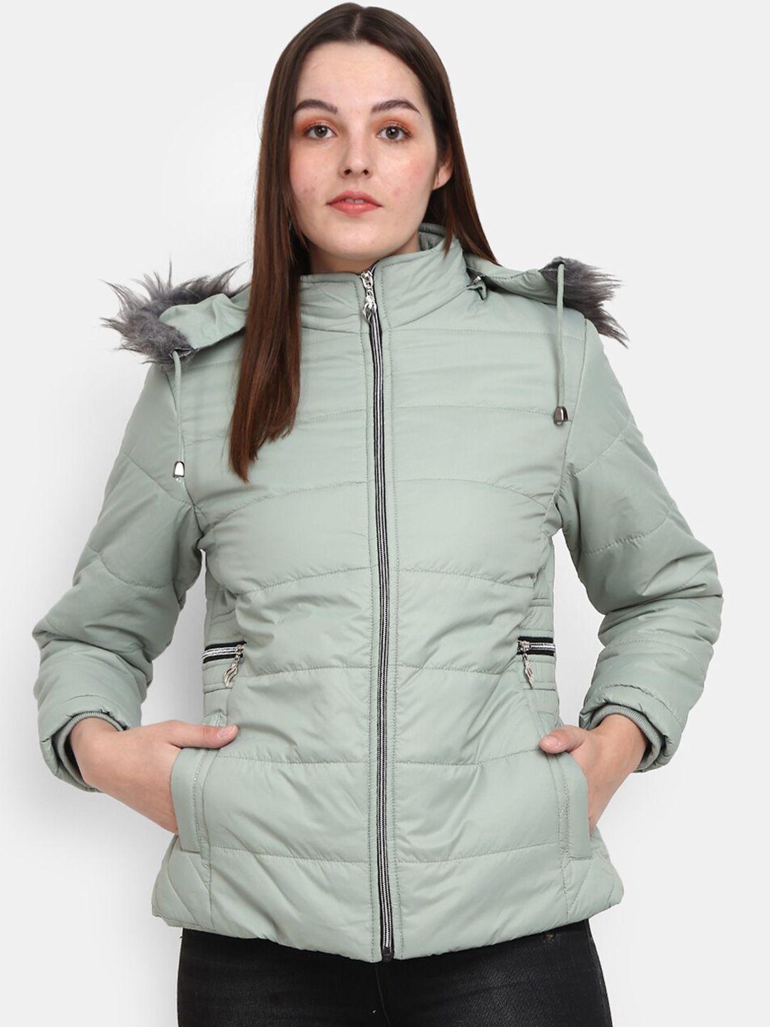 v-mart women green lightweight outdoor padded jacket