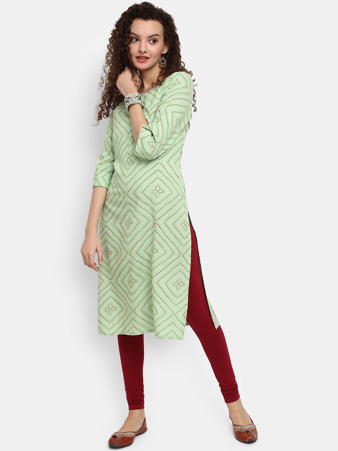 v-mart women green printed kurta