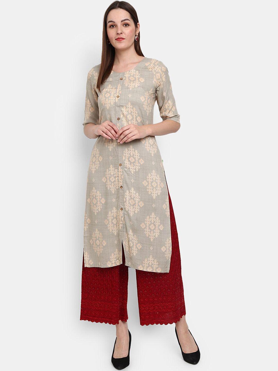 v-mart women grey ethnic motifs printed cotton kurta