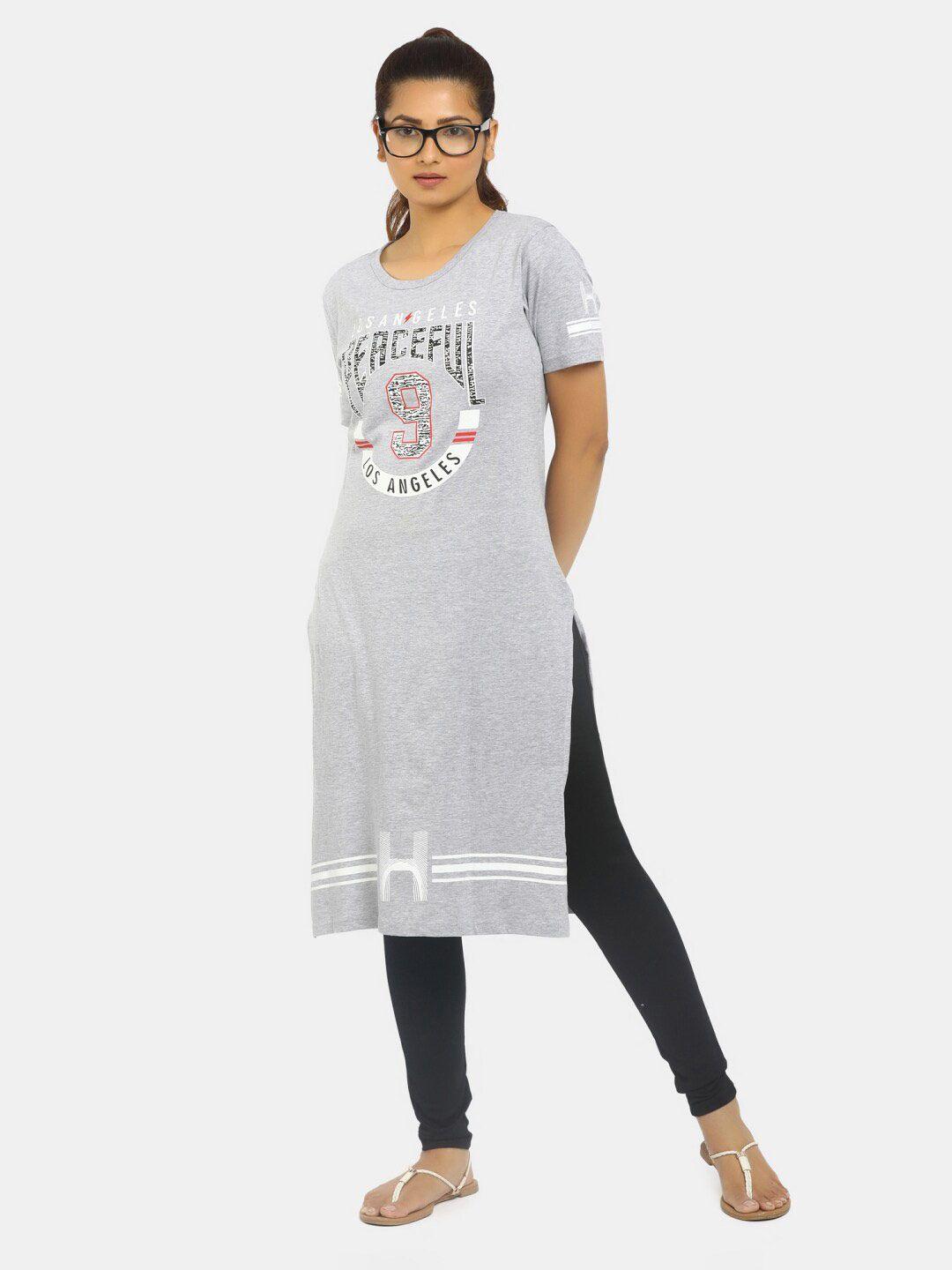 v-mart women grey typography printed v-neck applique t-shirt