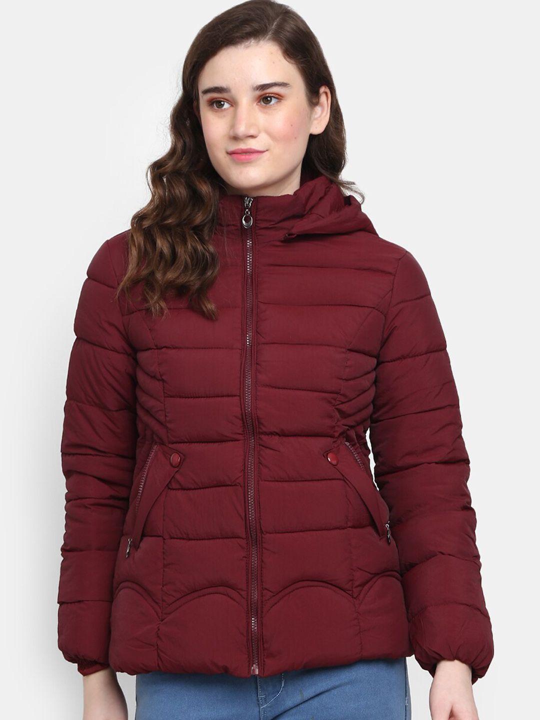 v-mart women maroon lightweight hooded outdoor padded jacket