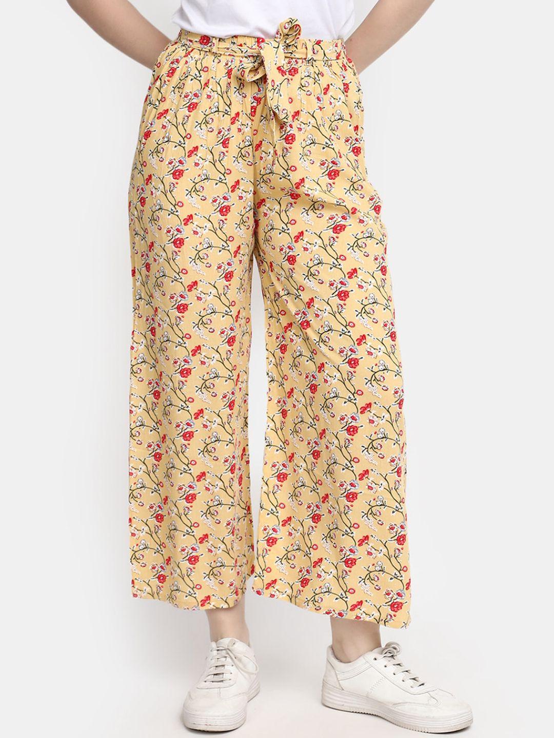 v-mart women mid-rise floral printed cotton parallel trousers