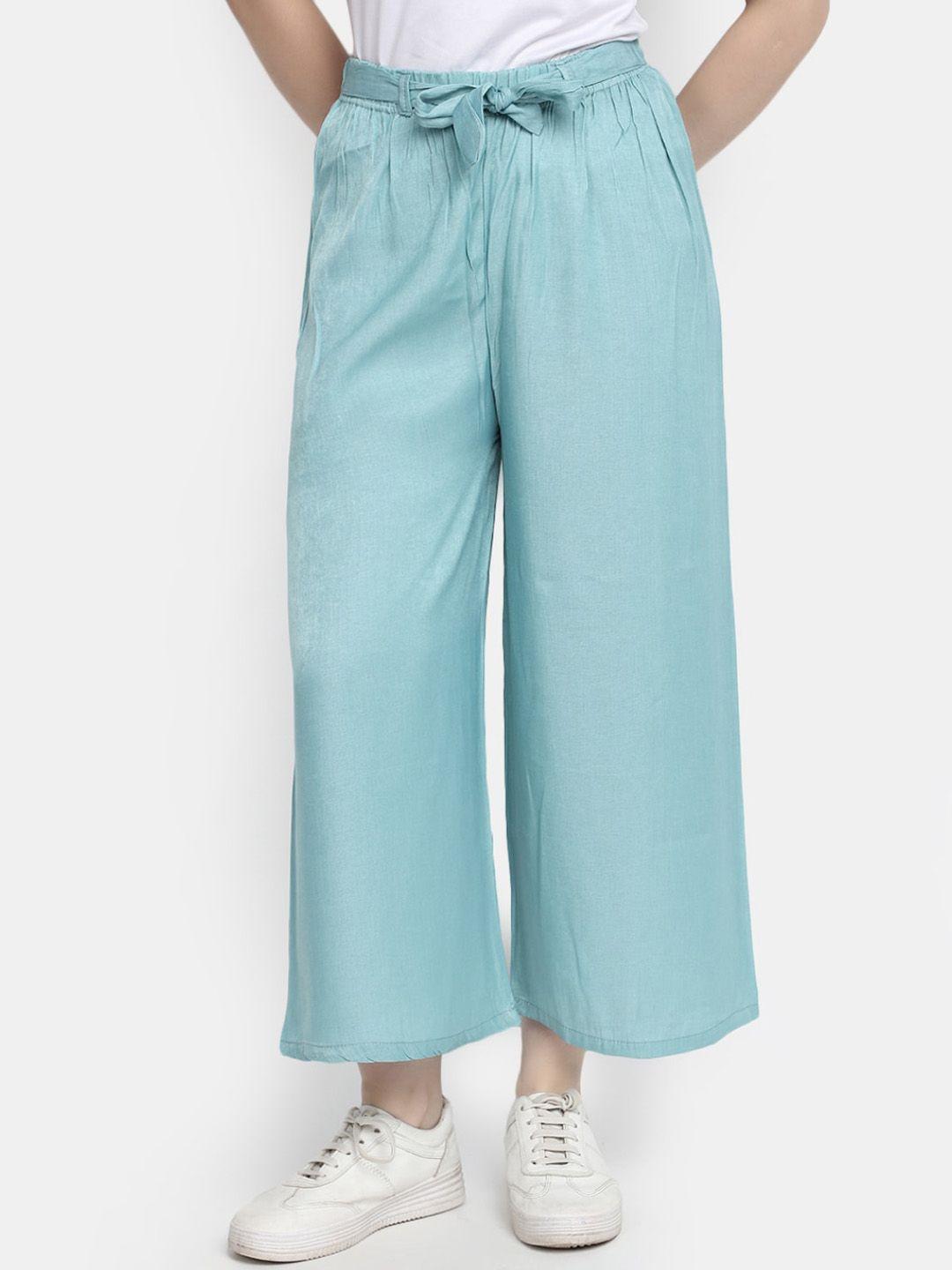 v-mart women mid-rise pleated cotton parallel trousers