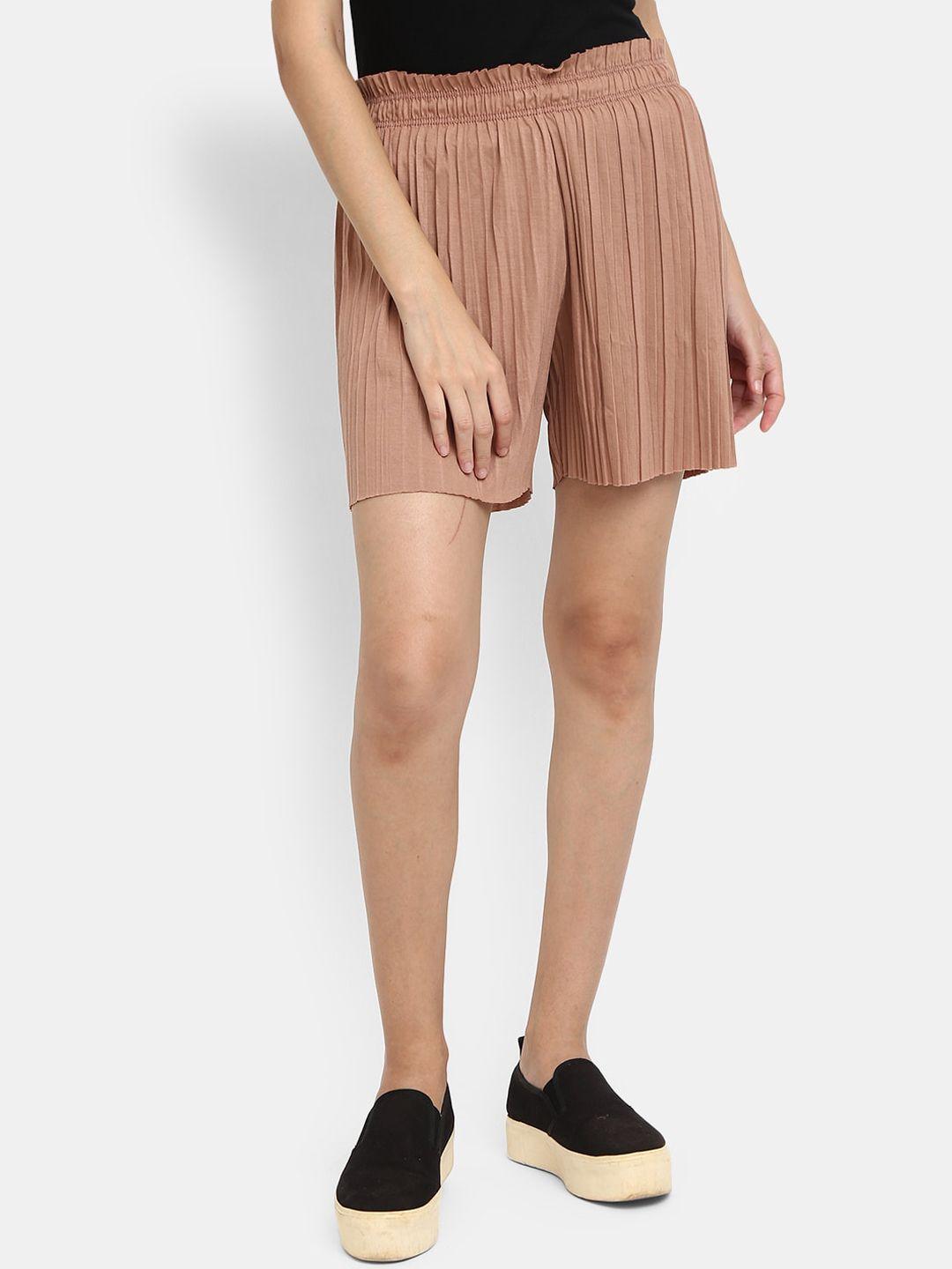 v-mart women mid-rise pleated cotton shorts