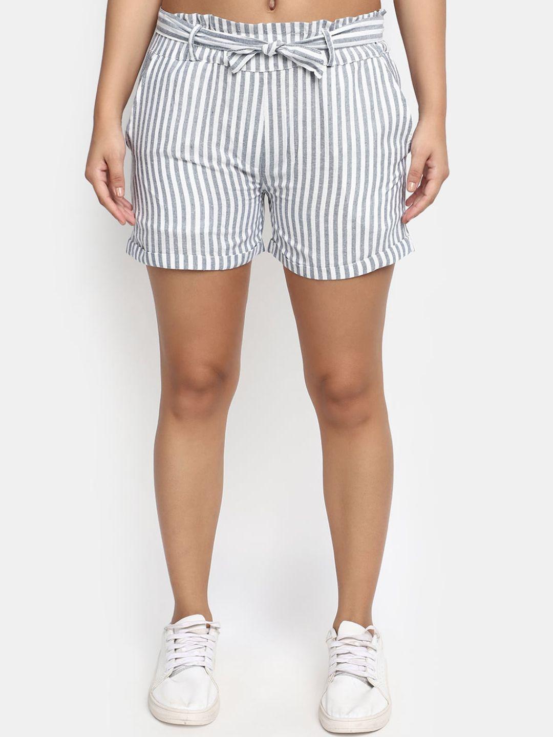 v-mart women mid-rise striped cotton shorts