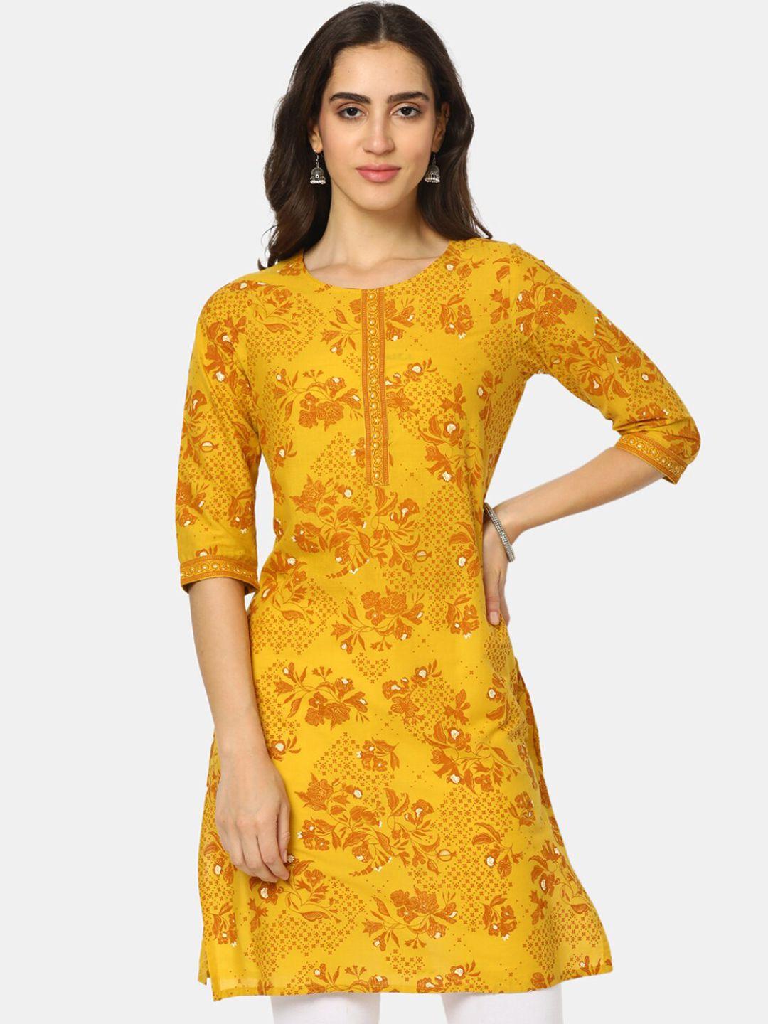 v-mart women mustard yellow & mustard yellow printed kurta