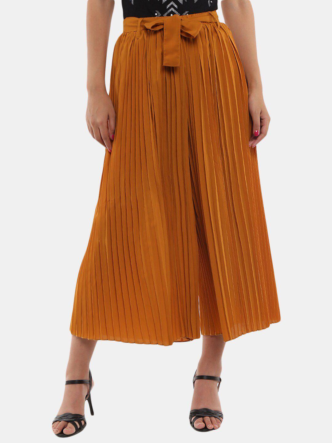 v-mart women mustard yellow classic pleated culottes trousers