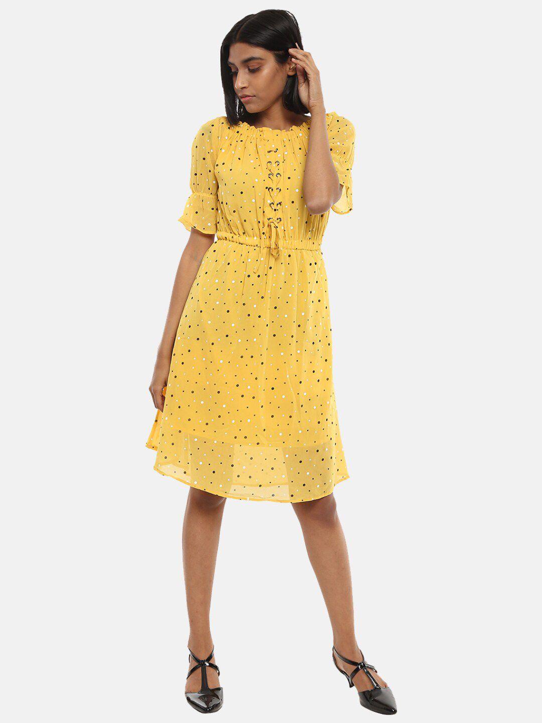 v-mart women mustard yellow floral cotton dress