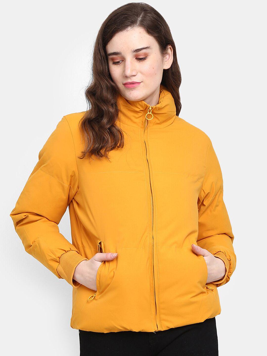 v-mart women mustard yellow lightweight cotton puffer jacket