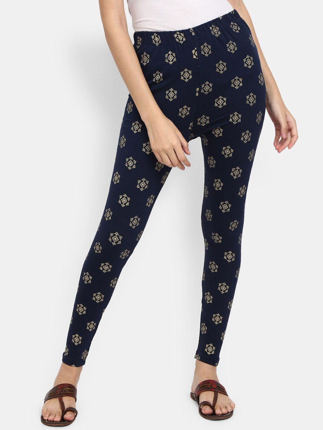 v-mart women navy blue printed ankle-length leggings