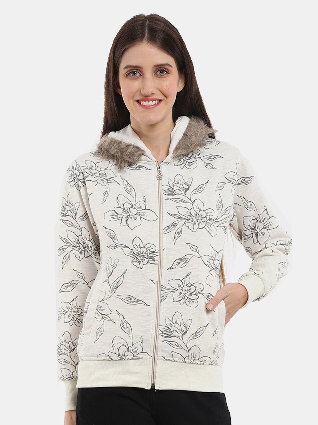 v-mart women off white printed hooded cotton sweatshirt