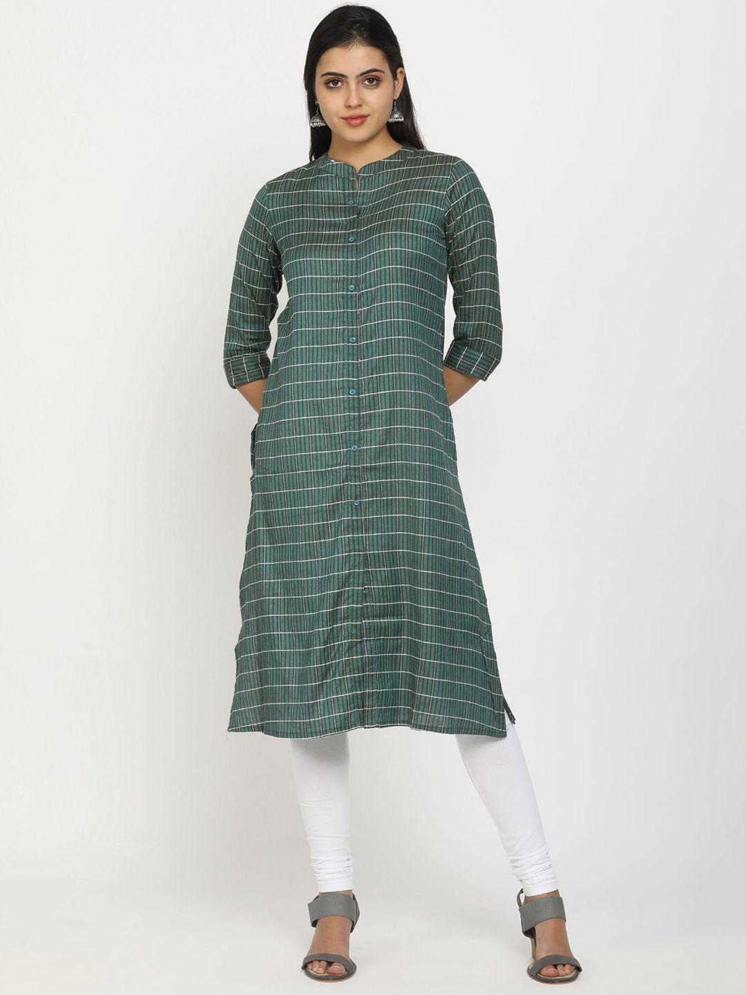 v-mart women olive green striped cotton kurta