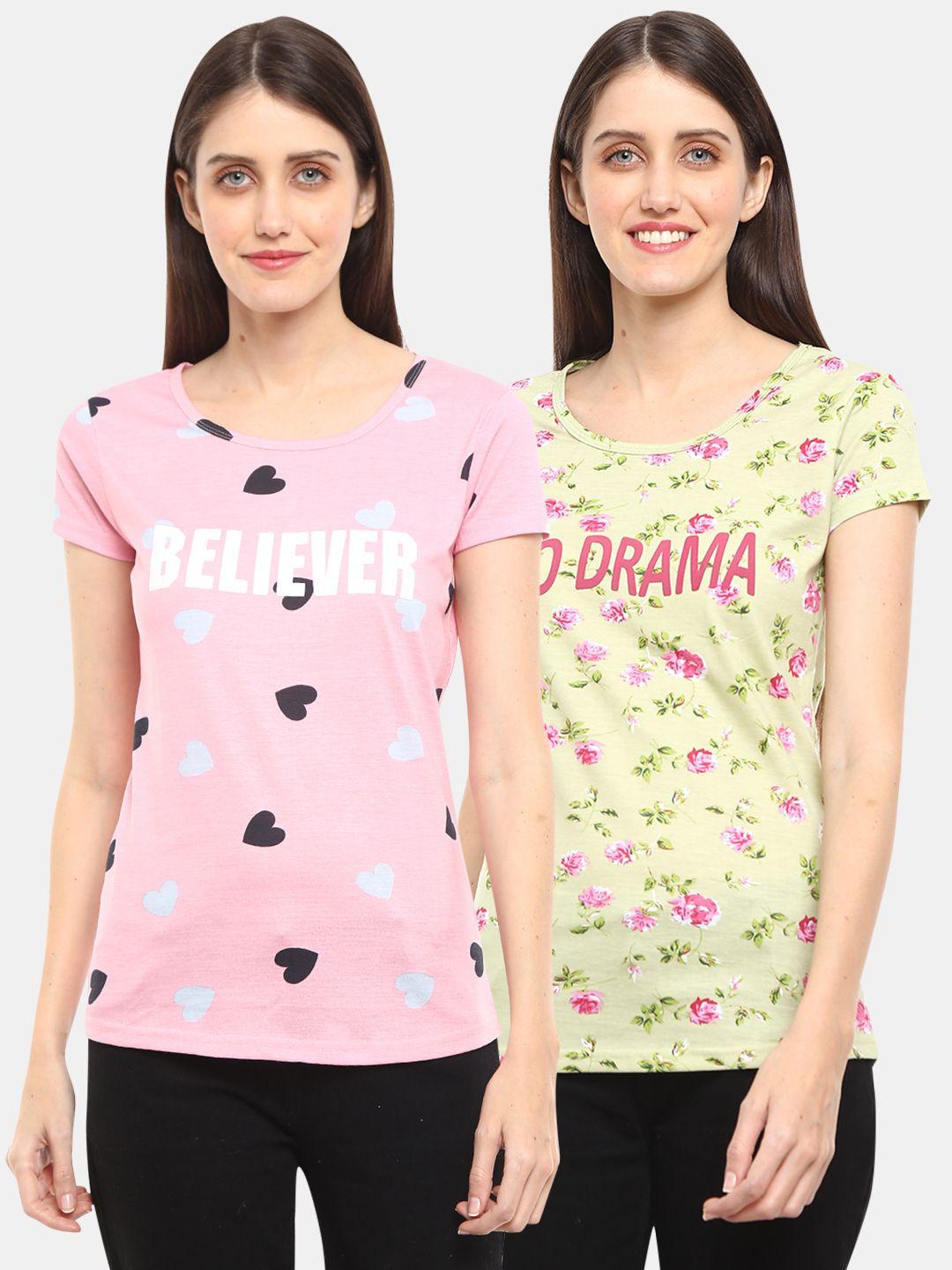 v-mart women pack of 2 floral printed cotton t-shirt