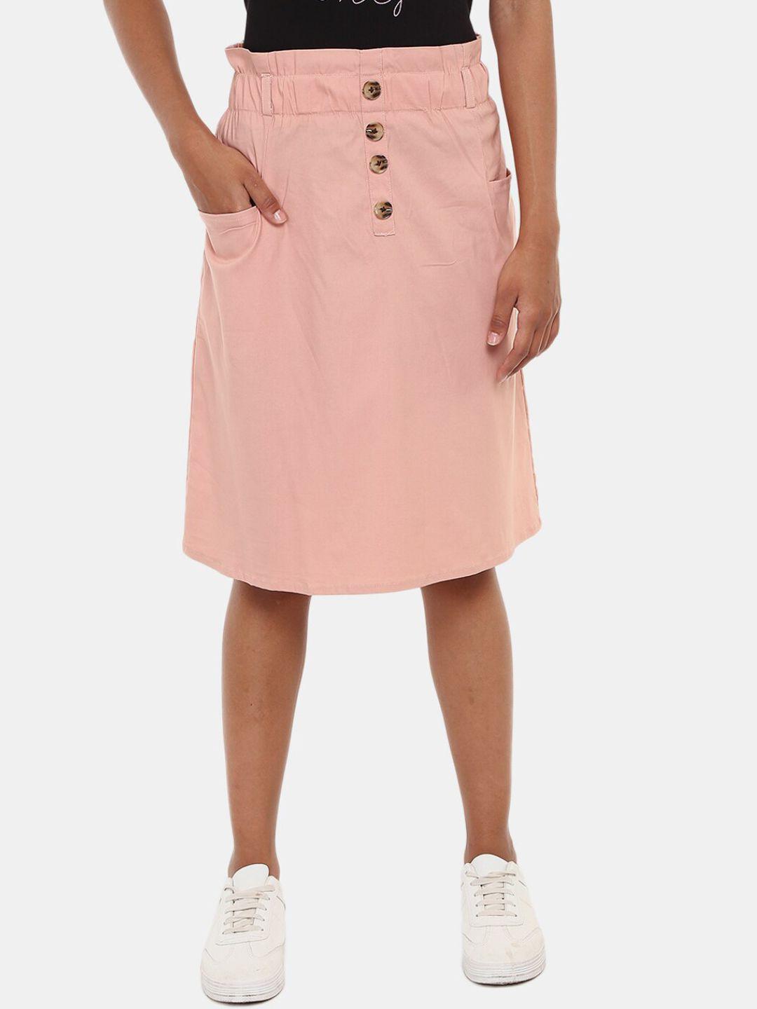 v-mart women peach-colored solid pure cotton straight knee-length skirt