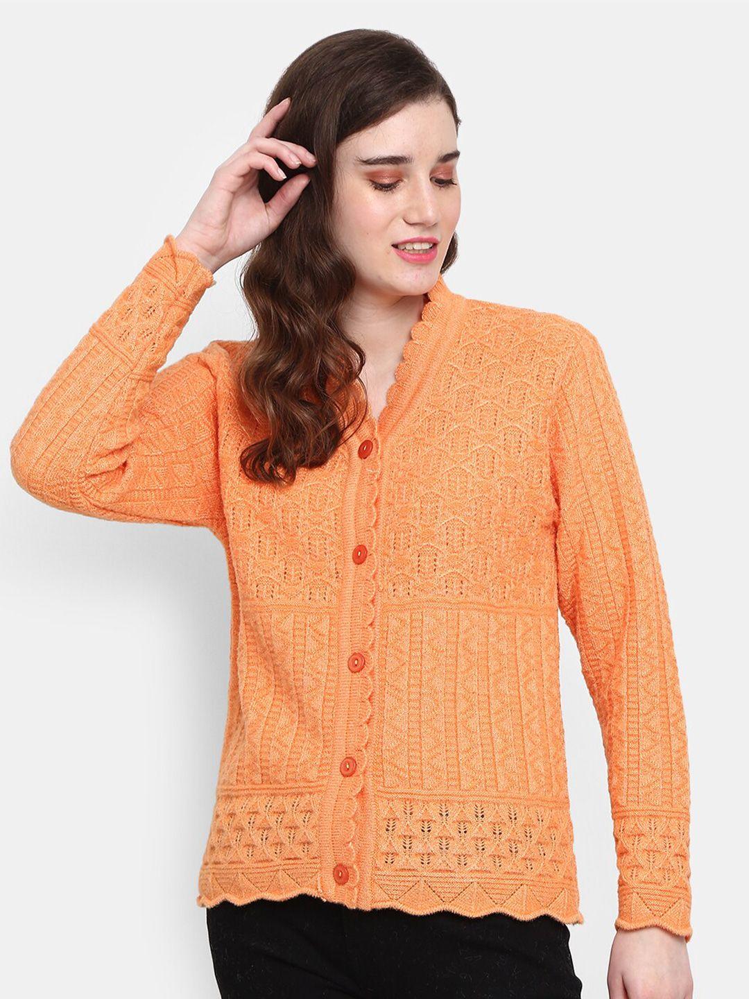 v-mart women peach-coloured fleece cardigan