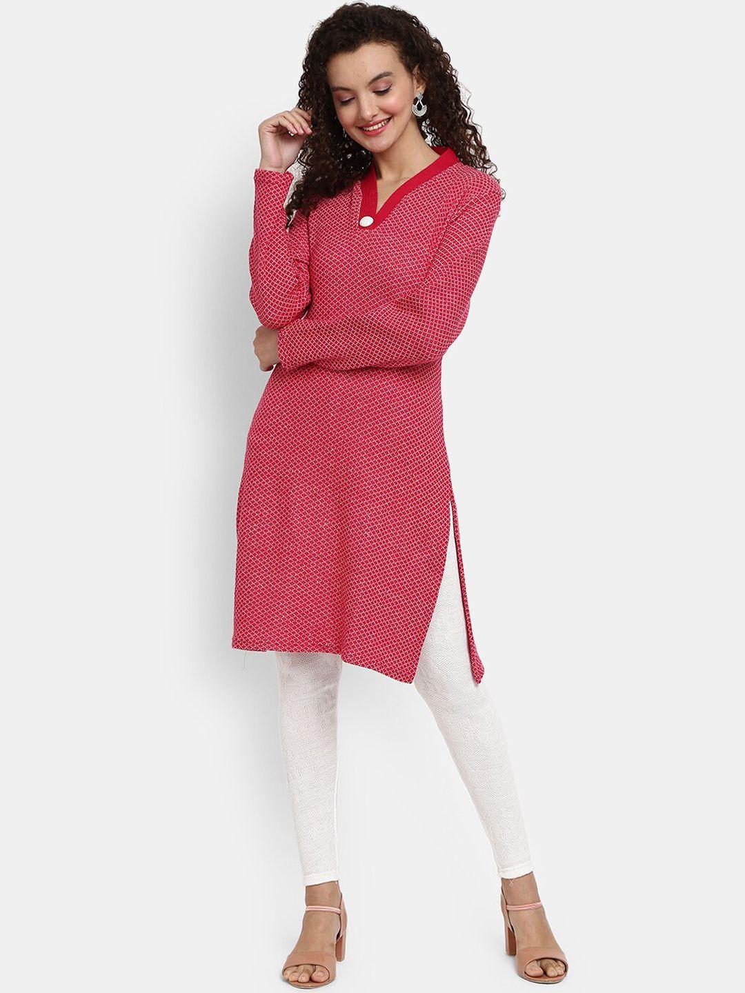 v-mart women pink & white ethnic motifs printed kurta