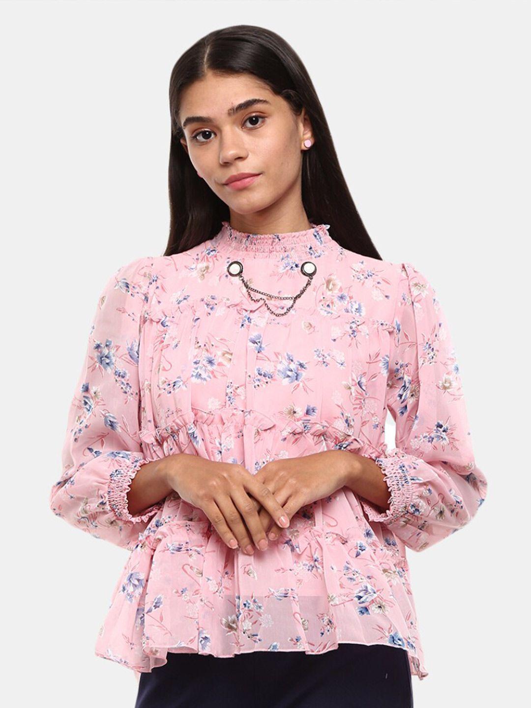 v-mart women pink floral print blouson top