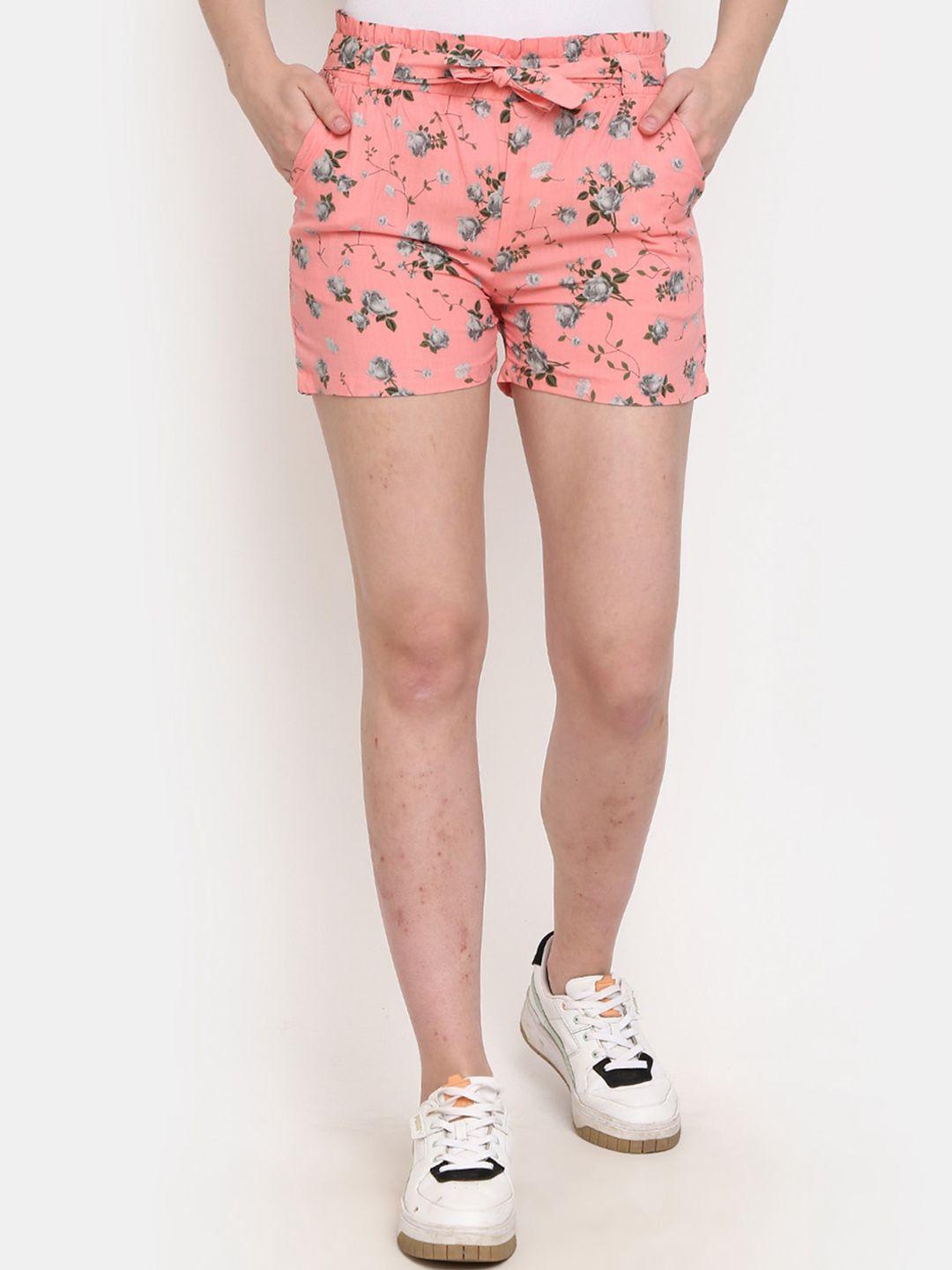 v-mart women pink floral printed shorts