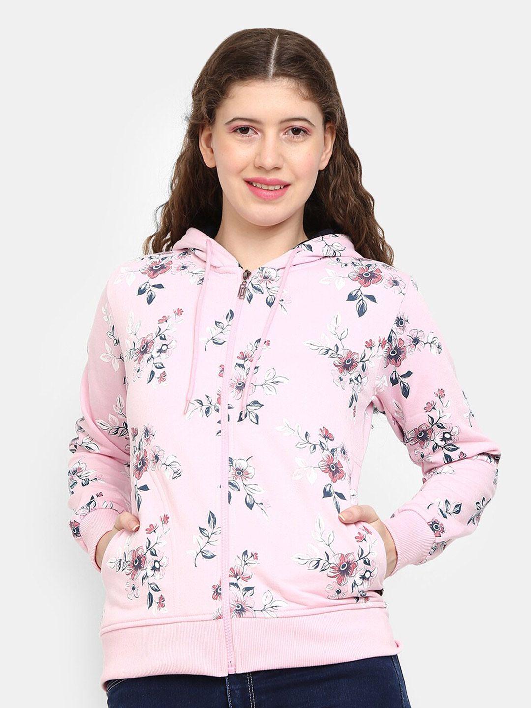 v-mart women pink printed hooded sweatshirt