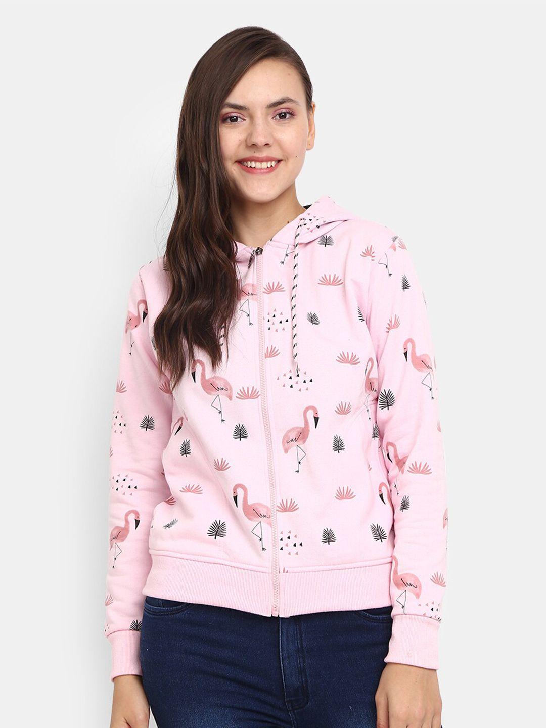 v-mart women pink printed hooded sweatshirt