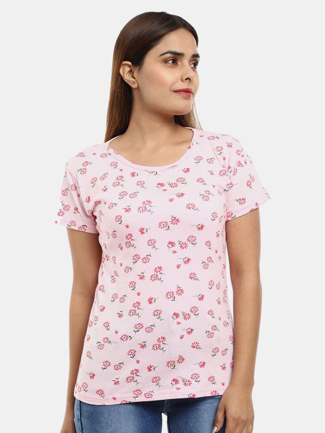 v-mart women pink printed t-shirt