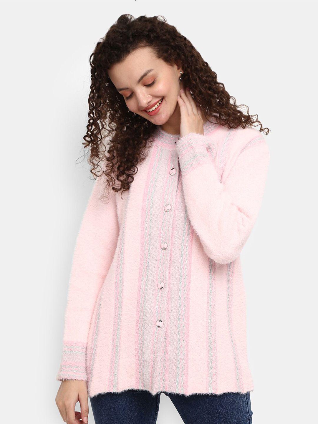 v-mart women pink round neck acrylic cardigan sweater