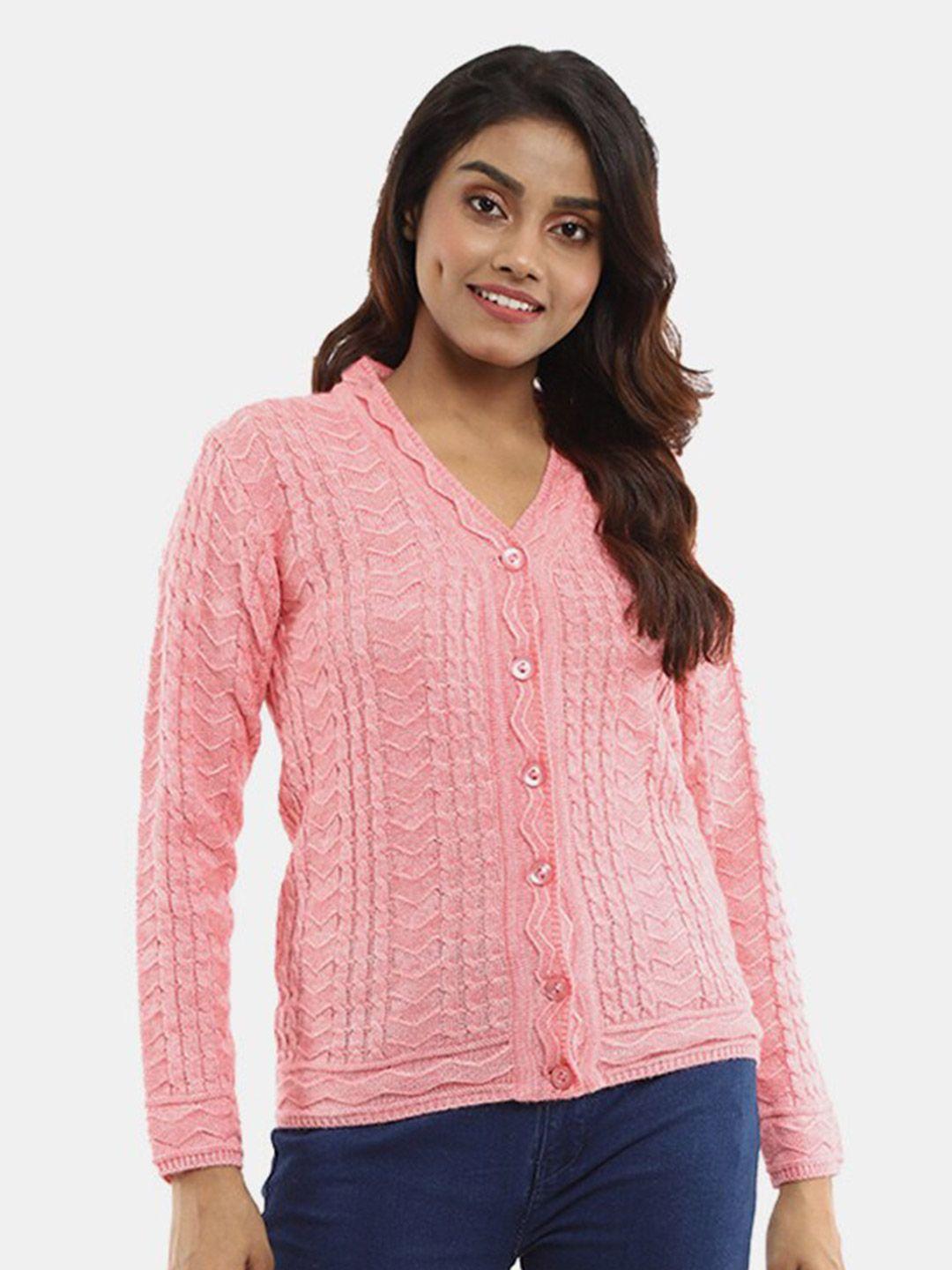 v-mart women pink self design v-neck sweatshirt
