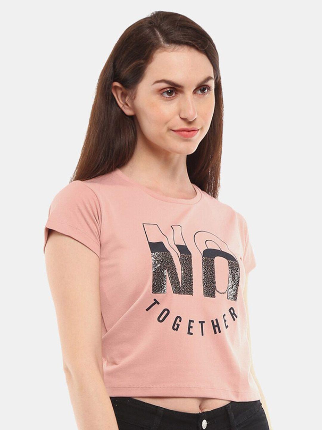 v-mart women pink typography printed t-shirt