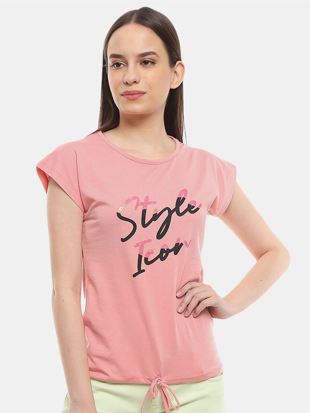 v-mart women pink typography printed t-shirt