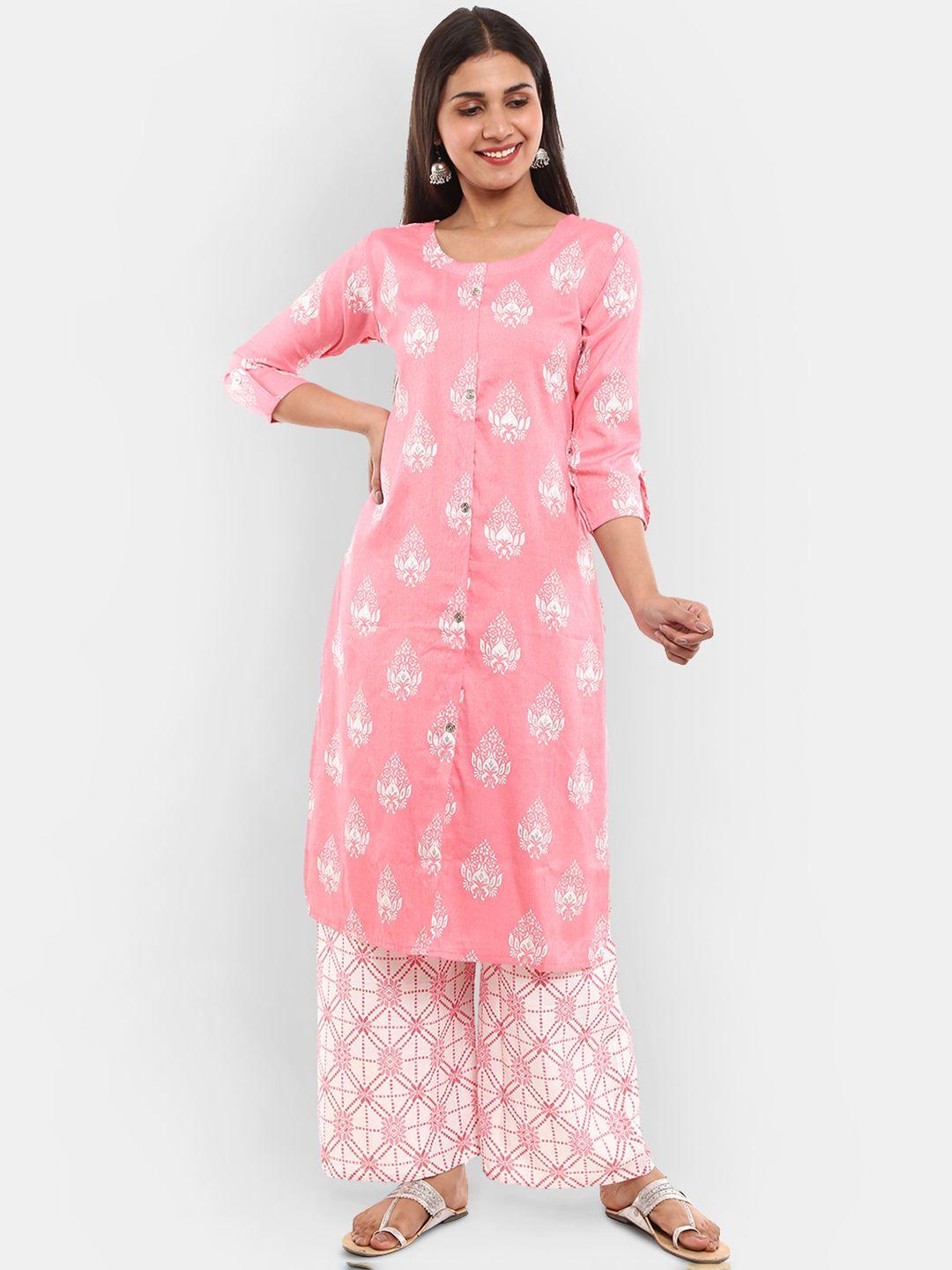 v-mart women printed round neck kurta with palazzos