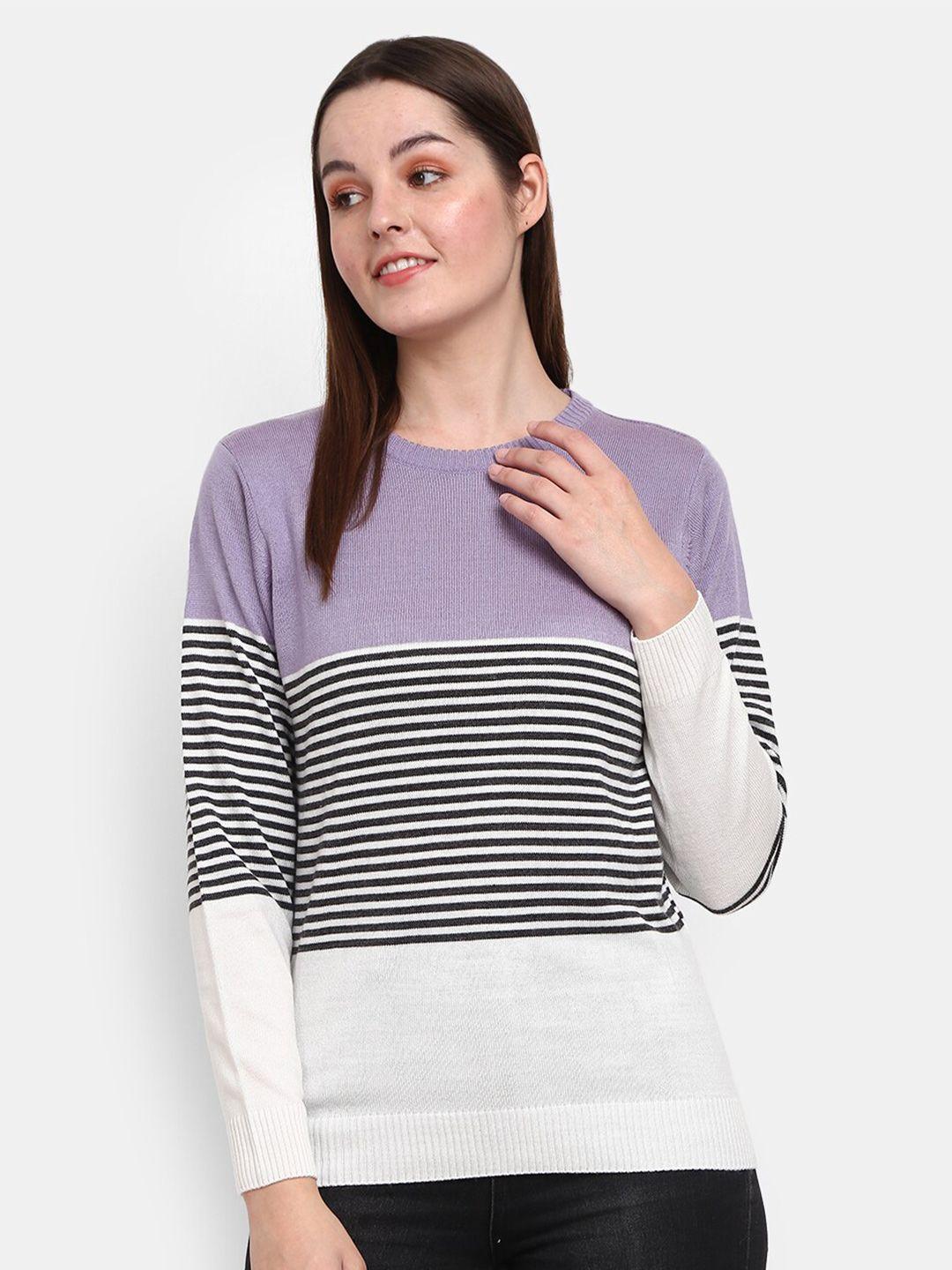 v-mart women purple striped acrylic sweatshirt