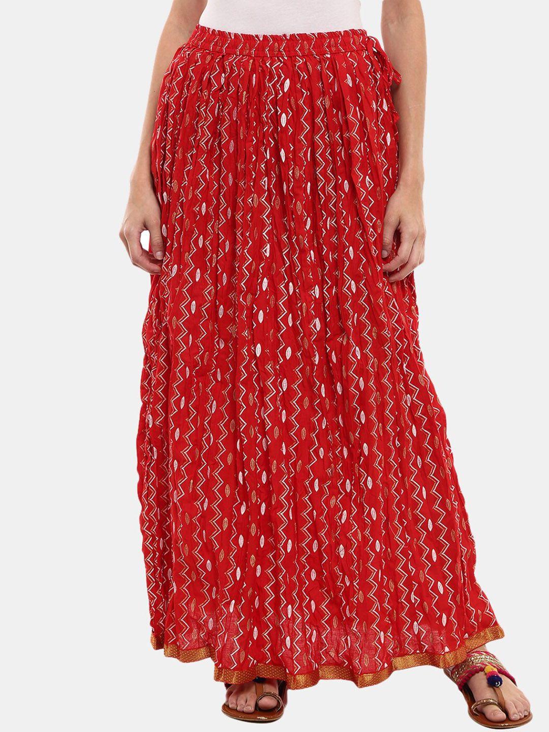 v-mart women red & white printed maxi skirts