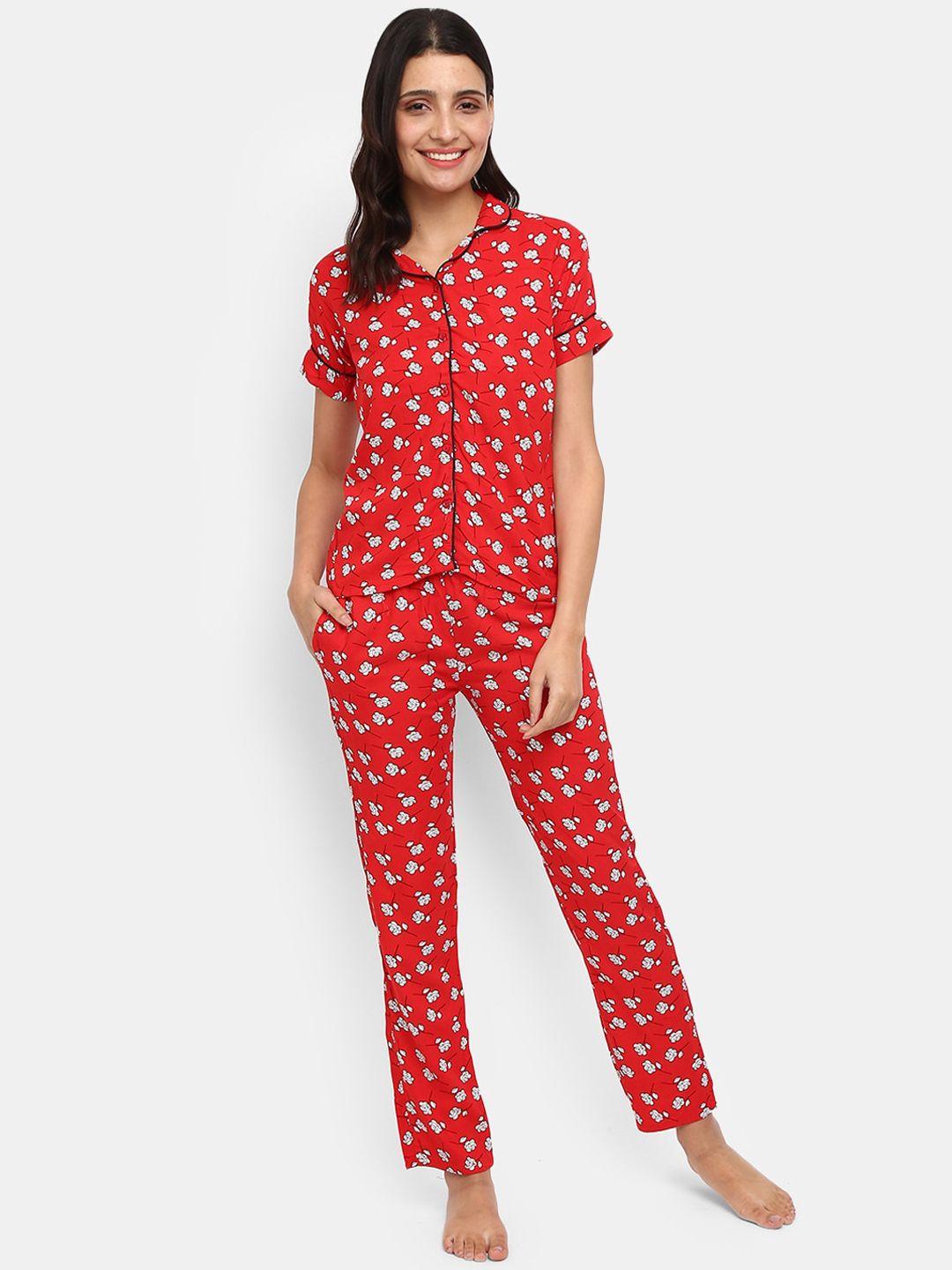 v-mart women red & white printed night suit