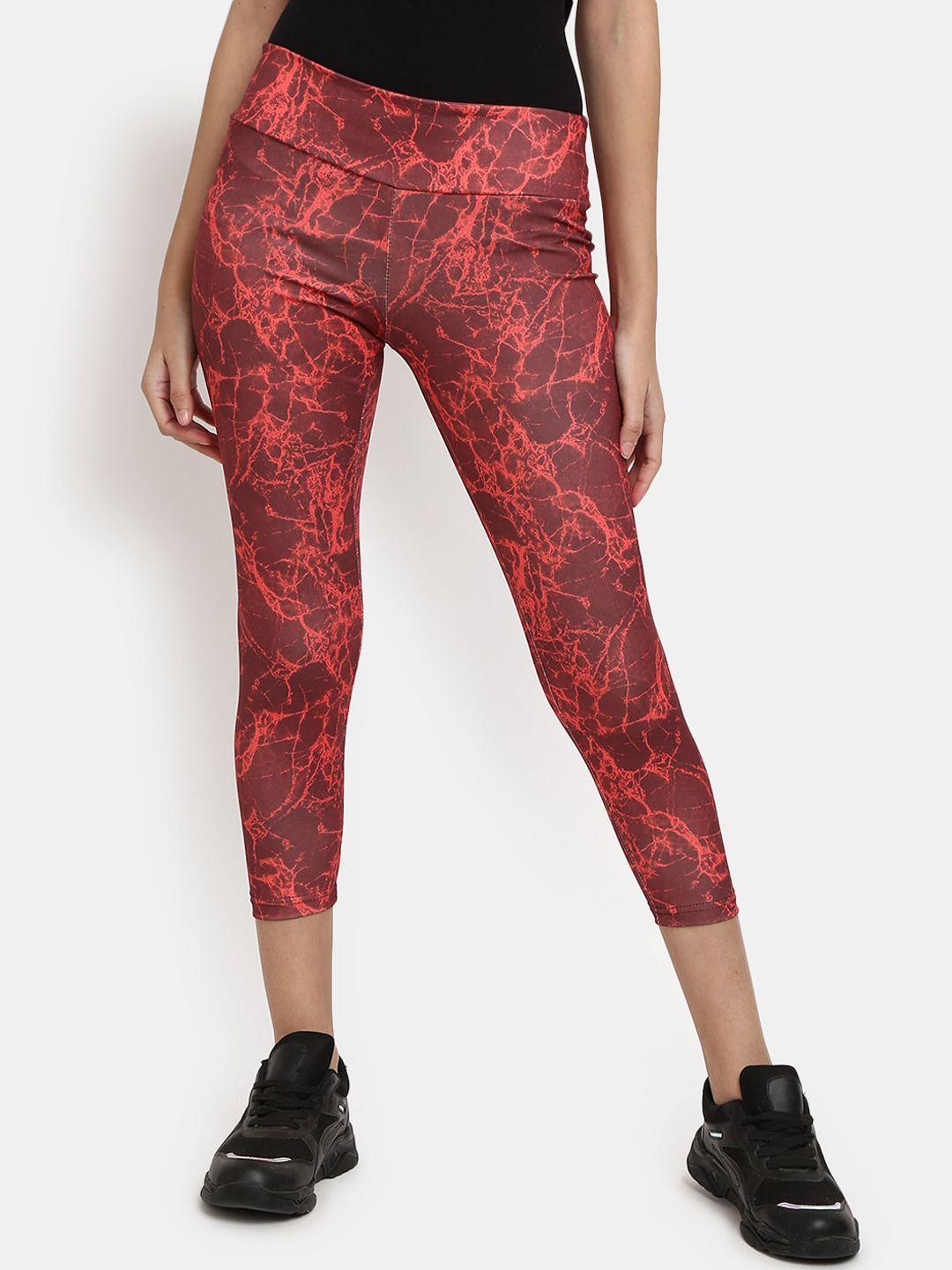 v-mart women red and maroon abstract printed three-fourth tights