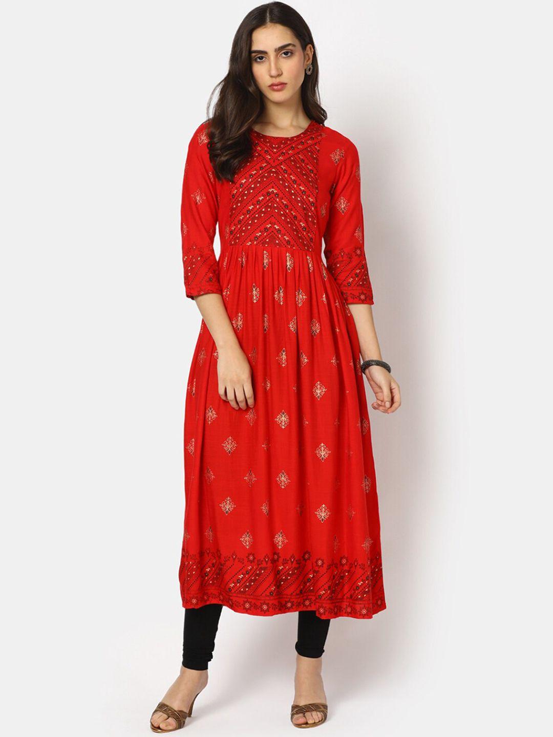 v-mart women red ethnic motifs anarkali kurta