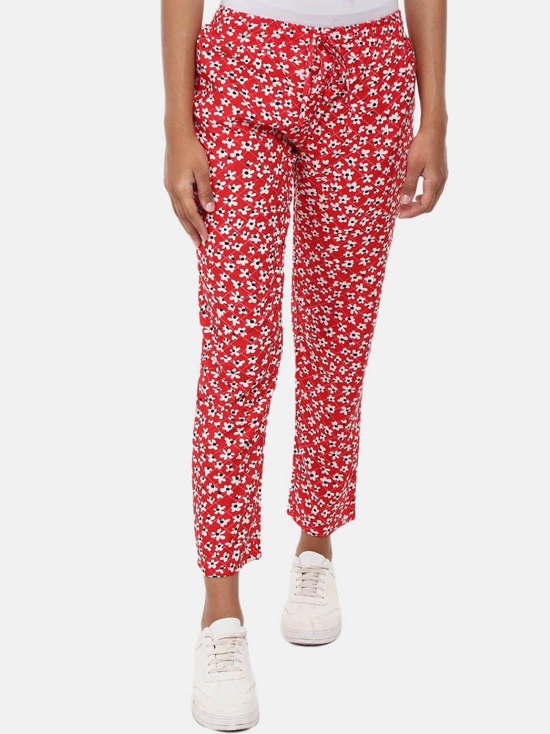 v-mart women red floral printed track pants