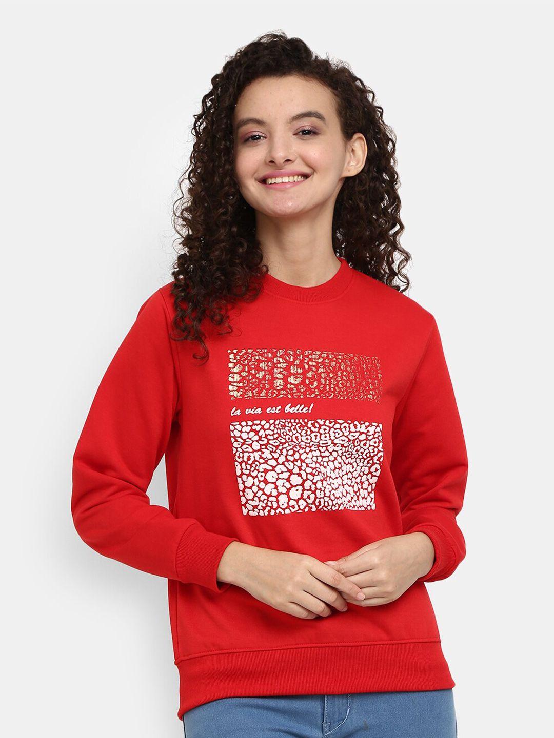 v-mart women red printed sweatshirt