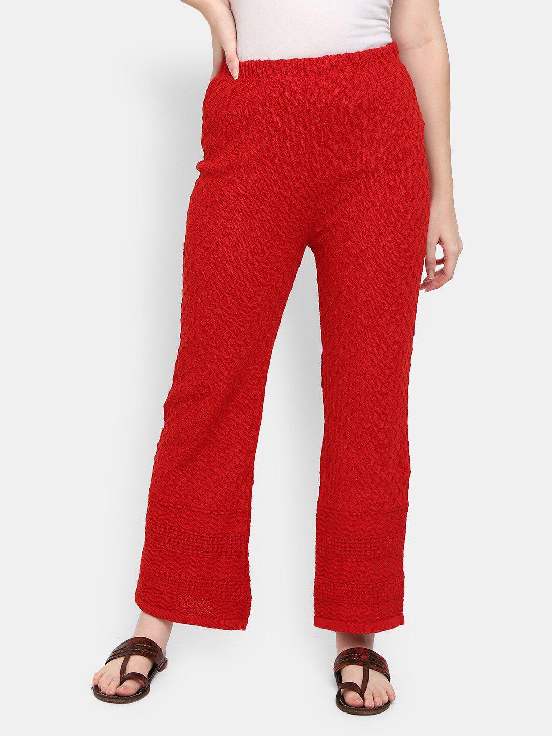 v-mart women red self design palazzo