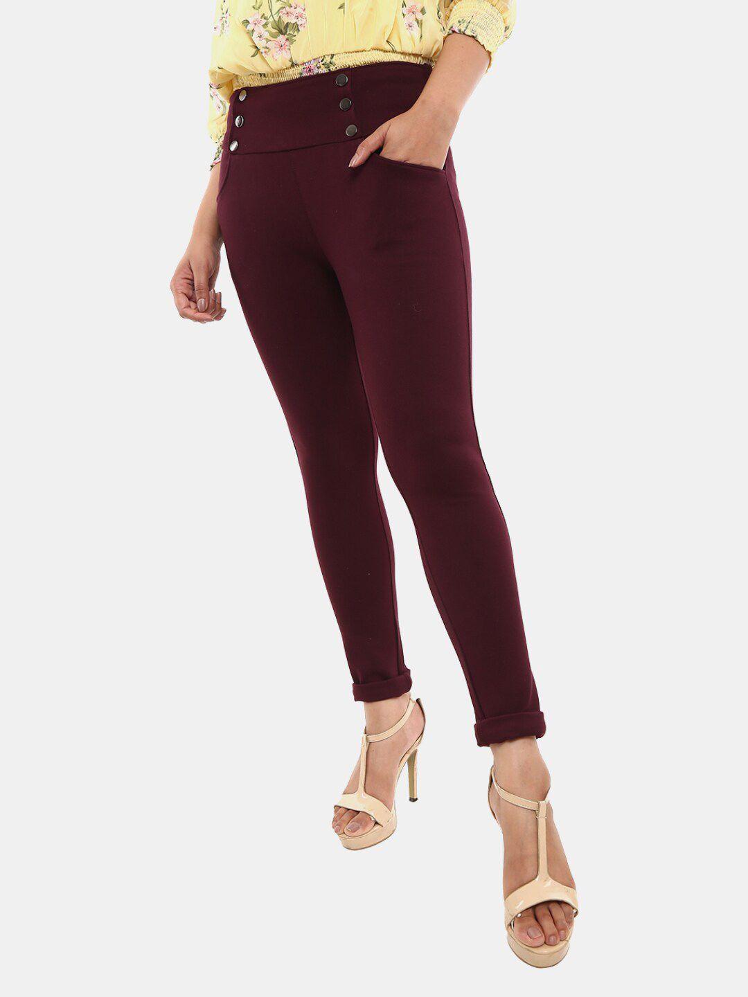 v-mart women red solid cotton jeggings