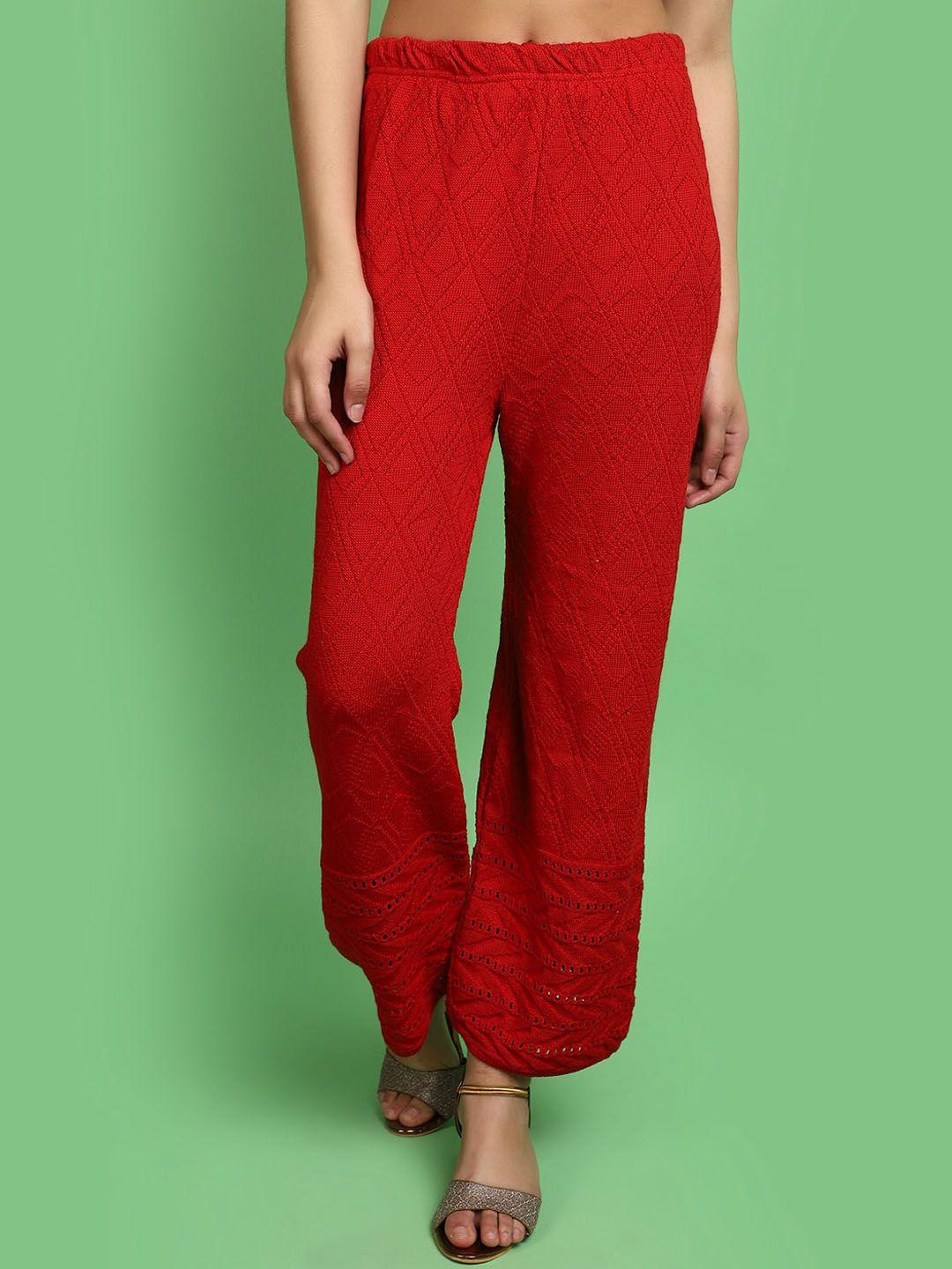 v-mart women red straight fit trousers