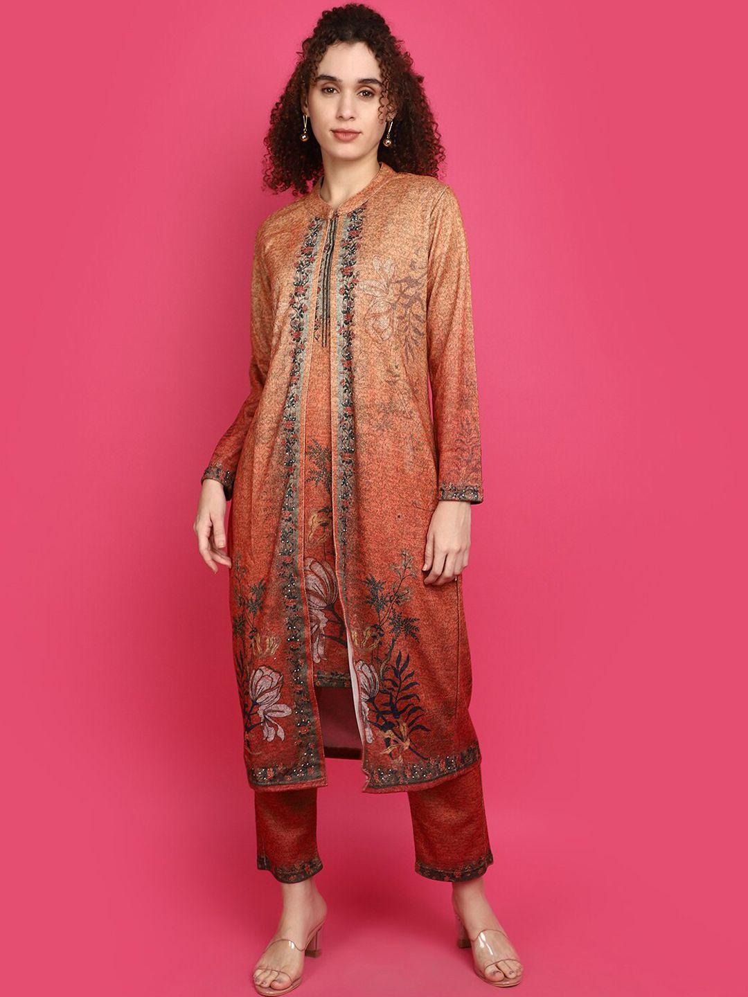 v-mart women rust & rust printed kurta