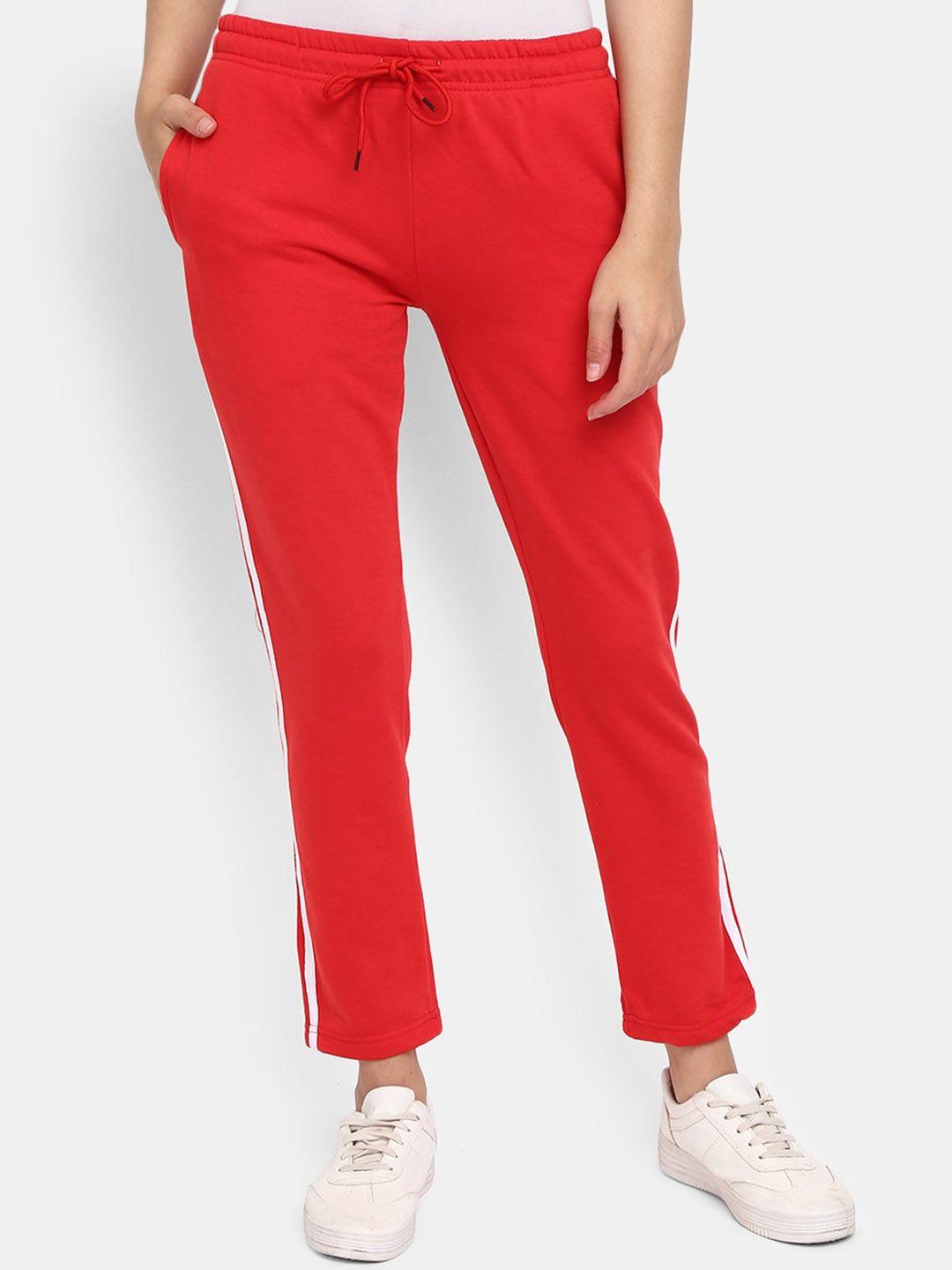 v-mart women side striped mid-rise cotton fleece track pant