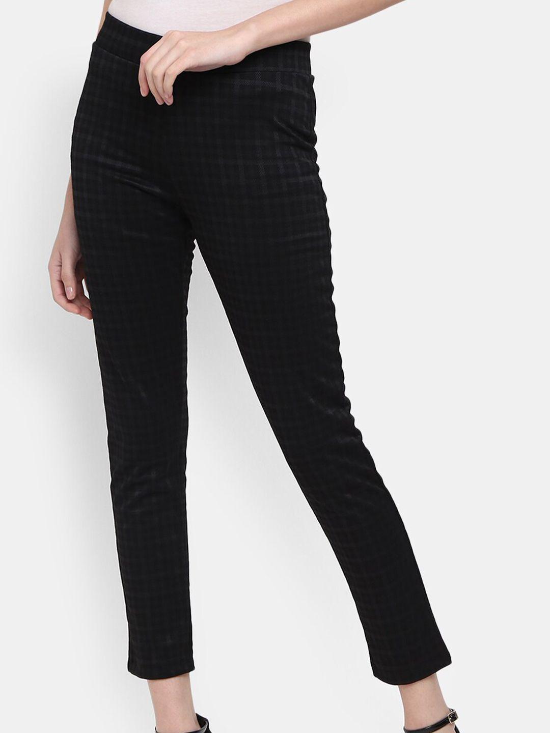 v-mart women slim fit checked cotton jeggings