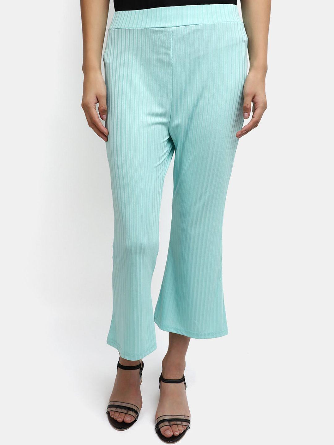 v-mart women slim fit striped mid-rise trousers