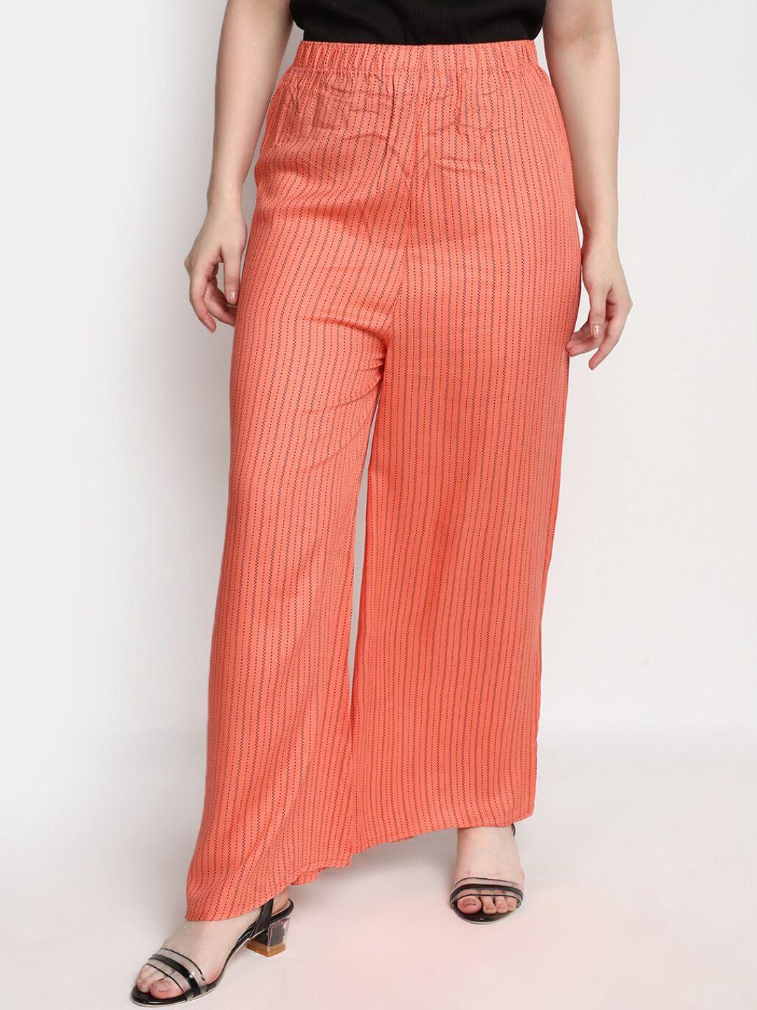 v-mart women striped mid-raise regular fit parallel trousers