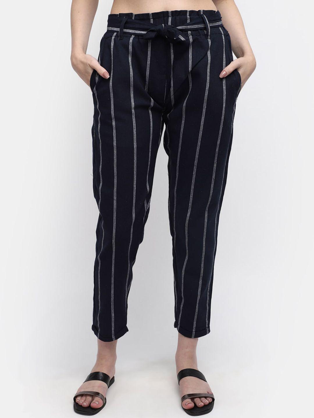 v-mart women striped regular fit regular trousers