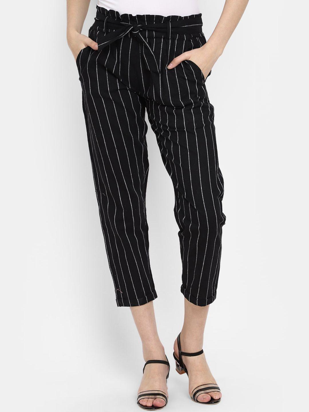 v-mart women striped regular fit regular trousers