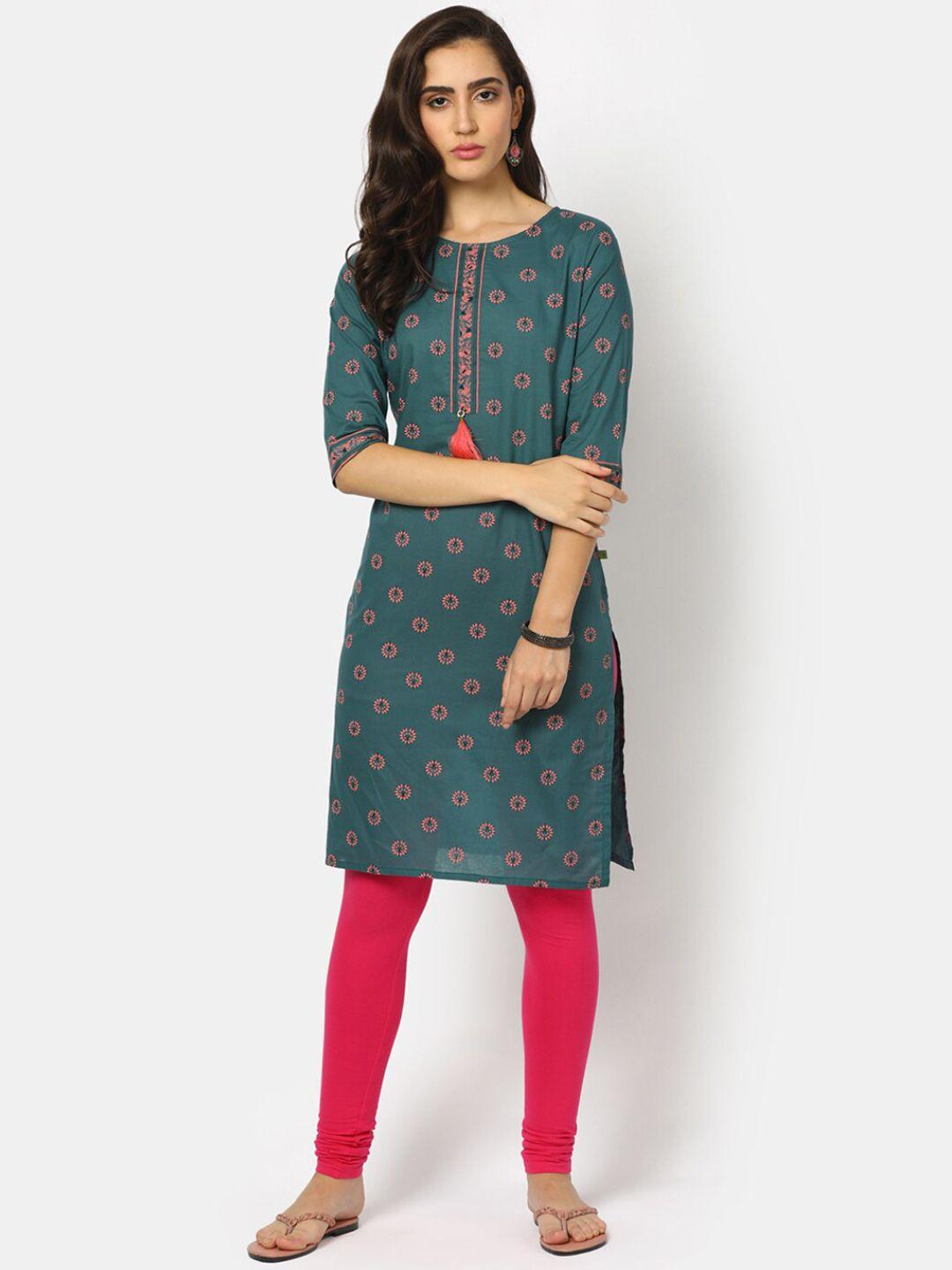 v-mart women teal & teal printed kurta